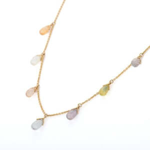 18K Yellow Gold Multi-Gemstone Charm <b>Necklace</b> with Ruby Sapphire Emerald <b>Opal</b> Garnet Diamond & Freshwater Pearl - Product Image 2