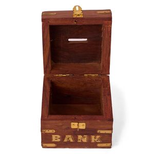 Handmade Indian Wooden Piggy Bank Decoration Unique Keepsake Small Square Piggy Money <b>Saving</b> Bank Gifts for Kids and Adults - Product Image 2