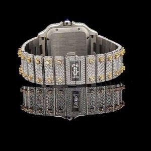 Reloj de lujo con diamantes para hombre, caja rectangular de oro amarillo, movimiento de cuarzo analógico, cierre plegable, esfera de 38mm, indicador de fecha - Product Image 4