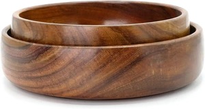 Ensemble de saladiers en bois d'acacia faits à la main, grand saladier de service, ustensiles de cuisine rustiques naturels, écologiques, légers pour le camping - Product Image 5