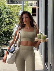 Womens Workout Sets 2 Piece Seamless Square Neck Sports Bra <b>Padded</b> <b>Butt</b> Lifting Leggings High Waist Yoga Gym Outfits - Product Image 3