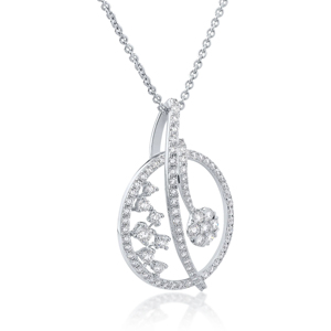 Elegant Diamond Flower Pendant <b>Necklace</b> In 925 Silver Rhodium Plated With Round Brilliant Cut Stones And Box Chain For Women - Product Image 2