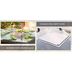 Outdoor 4-Seat Rattan Square <b>Gas</b> <b>Firepit</b> Dining Set with Eton Chairs and Cushions for Garden Use - Product Image 2