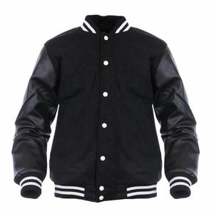 Best Price Custom Made Genuine <b>Leather</b> Varsity Coat Stand Collar Canvas Fabric Windproof Eco-Friendly Men's College <b>Jacket</b> - Product Image 1