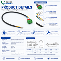 Terminal Blok Sekrup Pluggable Pitch 5.08mm 2-8 Pin PVC Perakitan Kabel Harness Elektronik Tembaga Berlapis Timah UL1007 20AWG