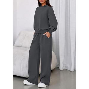 Ensemble sweat à capuche et pantalon de jogging en mélange de coton premium pour femme, tenue décontractée et confortable en molleton, couleur unie, coupe oversize - Product Image 3