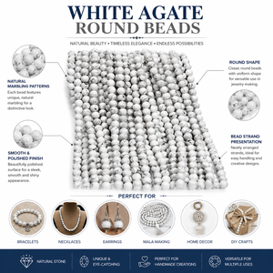 Natural White Agate Round Beads Gemstone Loose Bead Strands for Jewelry Making Bracelet Necklace Craft Supply - Product Image 5