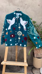 Rajasthani handmade Embroidered Velvet Jacket Boho Suzani Style <b>bird</b> Design Velvet Suzani Jacket - Product Image 6