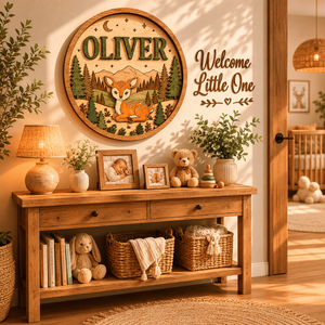 Letrero Personalizado con Nombre de Ciervo del Bosque |   Arte de Pared de Madera con Corte Láser Personalizado |   Decoración de Habitación Infantil con Temática Forestal, Nombre Rústico para Cuarto de Niños - Product Image 3