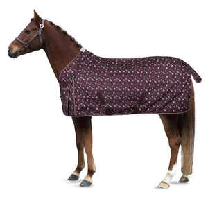 Couverture imperméable pour cheval avec rabat de queue moyen et 2 sangles de fixation aux jambes, motif animalier violet foncé, pour toutes les saisons - Product Image 1