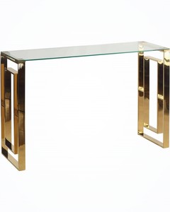 LINEA Metal <b>Console</b> <b>Table</b> with Brown wooden Top Luxury Golden Metal Frame <b>console</b> <b>table</b> for living room - Product Image 4
