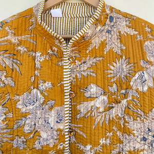 แจ็กเก็ตผ้าฝ้ายพิมพ์ลายบล็อกทำด้วยมืออินเดียพร้อมปกเสื้อแจ็กเก็ตพิมพ์ลายโบฮีเมียน - Product Image 1