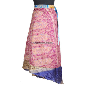 Nueva Falda Larga Tradicional India de Seda para Mujer, Estilo Vintage, Sari de Seda, Falda Cruzada de Doble Capa Reversible - Product Image 3