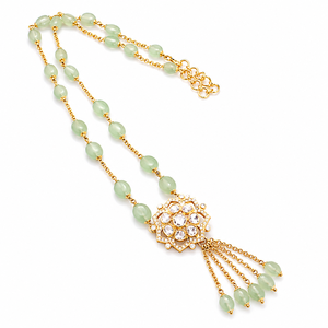 Elegant 925 Silver Gold Plated Green Stone Beads Moissanite Pendant <b>Necklace</b> for Women Party Wear Gift Jewelry Fashion Wholesale - Product Image 2