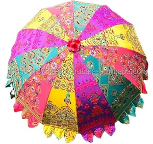 Outdoor Bohemian Rajasthani Garden Umbrella Manual Handmade <b>Embroidery</b> Design Parrot Metal <b>Frame</b> 10 Ribs Decorative Use - Product Image 1