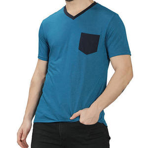 T-shirt décontracté à col en V pour homme, 100 % coton, coupe ample, streetwear, manches courtes, couleur contrastante, avec logo personnalisé – Fournisseur OEM ODM - Product Image 5