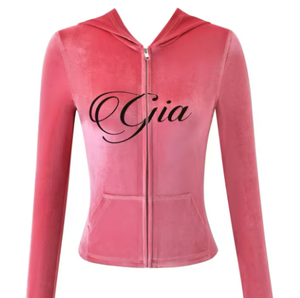 Pink Velvet Two Piece Tracksuit <b>Set</b> Women Full Sleeve Hooded Zipper Long Pants Loose Fit All Seasons Sexy Club Wear - Product Image 4