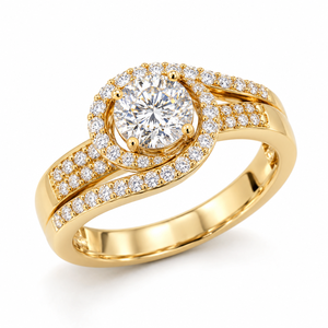 1 CTS Cut Lab Grown Diamond Swirl Halo Illusion Bypass <b>Ring</b> Trendy <b>Split</b> Pave 14K Solid Gold IGI Engagement Anniversary - Product Image 1