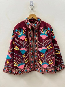 Wholesale Handmade Suzani Embroidered Velvet Jacket for Women Bohemian Floral <b>Winter</b> Fashion Outerwear - Product Image 3