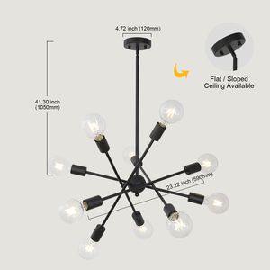 Lampadario Moderno Sputnik E26 a 10 Luci, Illuminazione a Soffitto Stile Mid-Century, Nero/Nichel Spazzolato/Cromo - Product Image 6