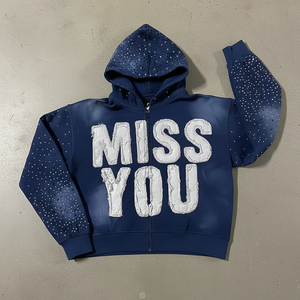 Black Rhinestone Patches Embroidered Hoodies 280gsm Cotton Heavyweight Hoodies Sleeve Rhinestone Boxy Fit Cropped Zipper Hoodies - Product Image 2