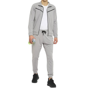 <b>Men's</b> Gray Tracksuit Set Full Sleeve <b>Half</b>-<b>Zip</b> <b>Jacket</b> With Drawstring Pants Solid Color Casual Wear Spring Breathable Polyester - Product Image 2