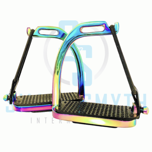 Estribos de Seguridad para Montar a Caballo Rainbow Gloss Fillis Peacock, de Acero Inoxidable con Revestimientos de Goma Negra - Product Image 6