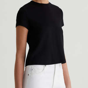 Camiseta Corta Personalizada para Mujer, Cuello Redondo, Estilo Vintage de los 90, Algodón y Elastano, Color Negro, Manga Corta, OEM - Product Image 1