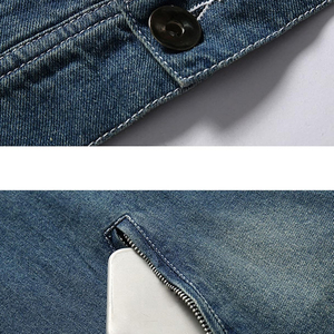 Men's Denim <b>Jacket</b> Stand Collar Zipper Closure Waterproof Patchwork Design Winter Casual Style Regular Fit Solid Color Washed - Product Image 5
