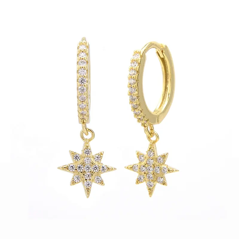 Fashion Earrings Jewelry 925 Sterling Silver Star Earrings Gold Plated Hoop Earrings Women's Silver Accessories