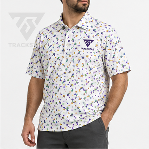 Polo pour homme Trackstar, blanc, imprimé géométrique multicolore, manches courtes, col boutonné, chemise de golf, logo personnalisé - Product Image 4
