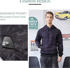 Sudadera con Capucha de Camuflaje Desértico para Hombre, Mezcla de Algodón y Poliéster, Sudadera con Capucha con Cordón Ajustable, Bolsillo Frontal, Estilo Casual - Product Image 2