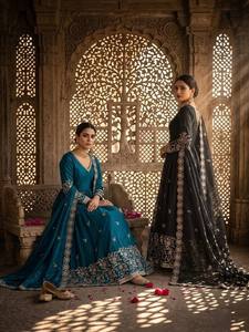Ensemble Anarkali Kurta de Luxe Moderne Brodé pour Femme, Tenue de Soirée Ethnique Pakistanaise de Créateur avec Dupatta en Soie Satinée Fendy Printemps - Product Image 2