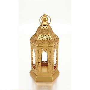 AH CREATIONS Lanterne marocaine dorée en métal, faite à la main, écologique, avec panneau en verre découpé, porte-bougie suspendu, portable pour la maison - Product Image 1