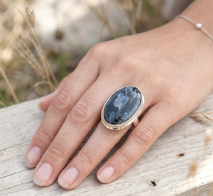 Natural Pietersite Gemstone Statement <b>Ring</b> Rose & Yellow <b>Gold</b> Plated 925 Sterling Silver Handmade Oval Cabochon <b>Cocktail</b> <b>Ring</b> - Product Image 2
