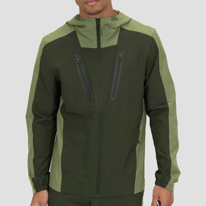 Chándal unisex verde con bloques de color, impermeable, 2 en 1, con cremallera completa, deportivo, transpirable, 100% nailon, para otoño, con detalles laterales. - Product Image 6