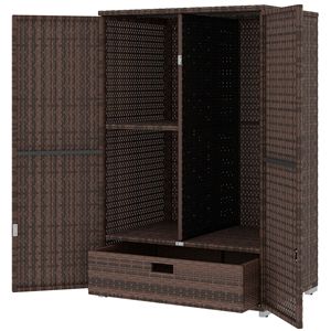 Mobiletto porta asciugamani da piscina in rattan marrone misto con ripiano rimovibile e cassetto, contenitore da esterno con ripiani - Product Image 1
