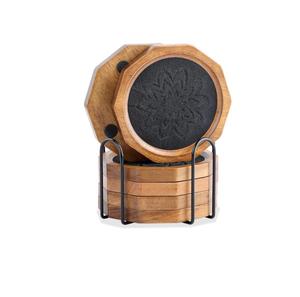 Juego de 6 Posavasos de Madera, Decoración Moderna y Estética de Lujo para Mesa de Centro, Mármol Blanco con Posavasos de Latón Dorado - Product Image 2