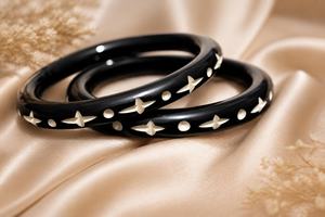 Handmade Black Resin Bangle Bone Inlay Star Dot Pattern Resin Craft Round <b>Stacking</b> Cuff <b>Bracelet</b> Women Jewelry Wholesale - Product Image 2