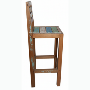 Tabouret de bar design en bois de bateau recyclé, style rustique vintage industriel, bois coloré original, pour pub, café, restaurant - Product Image 3
