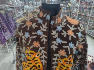 Embroidered Velvet Safari Jacket Women's Brown Floral Pattern Button up Collar Full Sleeve Breathable Autumn Coat <b>Gift</b> <b>for</b> <b>Her</b> - Product Image 4