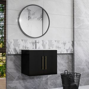 Mobile bagno sospeso da 24 pollici con doppio lavabo in ceramica, ante con cerniere a chiusura ammortizzata, montaggio facilitato, finitura oro metallico - Product Image 4