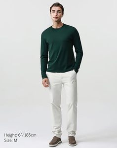 T-shirt en coton vert foncé à manches longues et col rond pour homme, coupe classique, tricot uni décontracté, prix de gros - Product Image 3