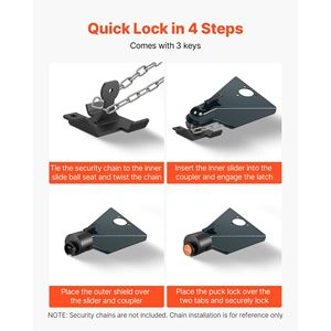 Verrou de remorque robuste pour coupleurs à boule de 2-5/16 pouces, 3 cadenas à clé avec chaînes de sécurité - Product Image 4