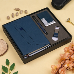 Aurelux Navy Blue Jute Case Bound Premium <b>Diary</b> Gift Set with Pen Business Card Holder Keychain 192 Pages UV Printed Gujarat - Product Image 2