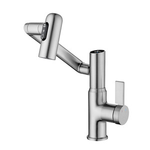 Robinet de salle de bain à affichage numérique en nickel brossé, mitigeur de lavabo pivotant à 1080° avec écran de température pour modernisation de lavabo - Product Image 2