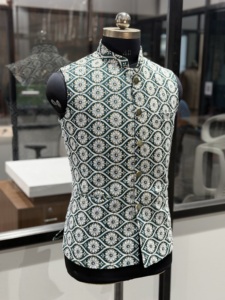 Royal Emerald Zari Embroidered Nehru <b>Jacket</b> for Men Heritage Floral Wedding Waistcoat Luxury Indo Western Modi Vest - Product Image 2