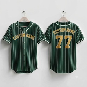 <b>Green</b> Gold Pinstripe Custom Baseball Jersey Men's Button Up Breathable Sports Uniform Team Apparel Sublimated Wholesale - Product Image 1