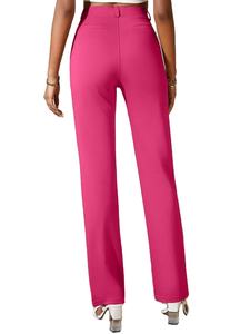 Pantalon élégant pour femme, coupe droite, longueur cheville, avec poches, bordeaux, taille haute, extensible, mélange viscose, été, antistatique, Bangladesh - Product Image 4