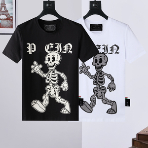 Summer Men's PP T-Shirt - Pure Cotton Slim-Fit Round-Neck Knitted <b>Top</b> with Breathable <b>Rhinestone</b> Skeleton Design - Product Image 2